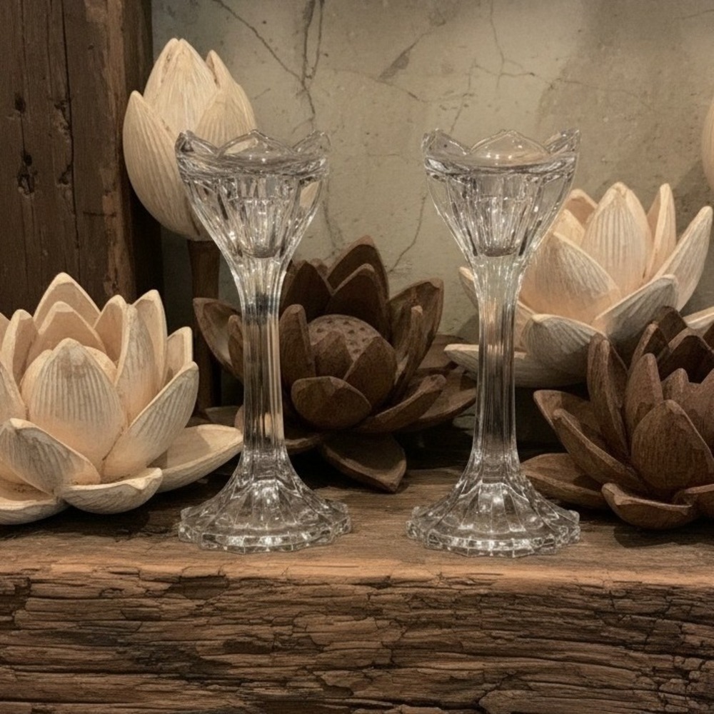 Gorham Leaded Crystal 7" Candlesticks Lotus Pattern Made In Germany